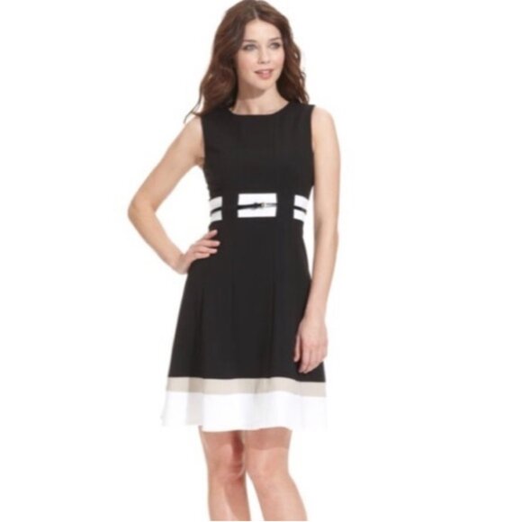 Calvin Klein Women Fit & Flare Casual Formal Dress Sleeveless Black Belt Sz 14 - Picture 8 of 13